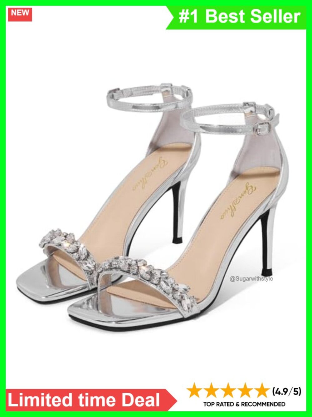 Women's Strappy Stiletto High Heels Square Open Toe Ankle Strap Dress Sandals